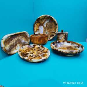 Bol de service en résine rouge et blanc, fait main, sans plomb, poli, avec motif marbré aquamarine, pour les fêtes - Product Image 4