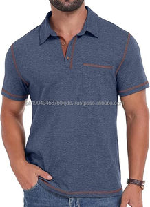 Camisa de Golf con Cuello clásico de manga corta para hombre Polo informal de verano transpirable con bolsillo bordado patrón sólido Etiqueta Privada - Product Image 2