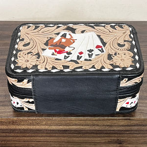 Última Novedad: Caja de Joyería de Cuero Tallado Personalizada, de Piel Genuina de Vaca Estilo Western, Organizador de Cartas de Póker y Almacenamiento de Cosméticos para Viaje - Product Image 4
