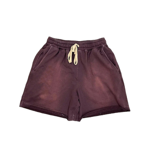 Shorts pour homme 2026 en toile 100% coton épais, style vintage, décontracté, délavé à l'acide, avec taille élastique, ourlet brut, personnalisable - Product Image 1