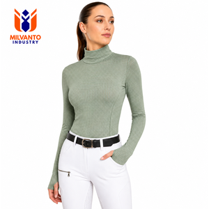 Custom Equestrian Women's Quick Dry <b>Long</b> <b>Sleeve</b> <b>Mesh</b> Riding Shirt | Turtleneck Spandex / Polyester Performance Horse Riding <b>Top</b> - Product Image 1
