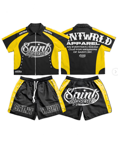 Conjunto de 2 Piezas de Ropa Urbana de Verano para Hombre, Personalizado con Letras Impresas, Transpirable, Tejido de Punto, 100% Algodón, Camiseta Holgada y Pantalones Cortos, Estilo Hip Hop - Product Image 6
