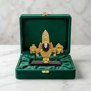 Statue géométrique plaquée or 24 carats du Seigneur Venkateswara Swamy pour la décoration de temple domestique, présentation sur table, salle de Pooja sacrée, cadeau de Diwali - Product Image 1