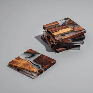 Natural Square Wood Resin Coasters epoxy Coaster Resin Handicrafts Tea Coasters Modern Design Non-Slip By Fashion Craft India - Product Image 1