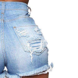 Shorts en jean taille haute à découpes, déchirés et à ourlet effiloché pour femme – Idéal pour l'été et les tenues décontractées - Product Image 3