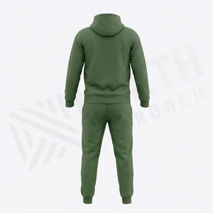Conjunto Deportivo para Hombre con Capucha Verde, Sudadera con Cierre Completo y Pantalones, Color Sólido, Ropa Casual, Transpirable, de Algodón, para Correr, Otoño - Product Image 3