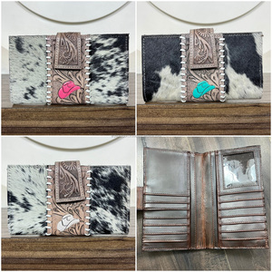 Cartera de Cuero Vacuno Genuino Hecha a Mano, Cartera Larga Bifold de Cuero con Pelo, Diseño Western, para Mujer - Product Image 5