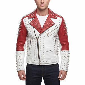 Men Genuine Leather Studded <b>Jacket</b> Men's Front Zip Leather Studded <b>Jackets</b> Mens Leather Studded <b>Biker</b> <b>Jacket</b> With Side Pocket - Product Image 1