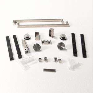 Doppia porta scorrevole senza telaio da 56-60X76 pollici in nichel spazzolato con chiusura morbida e vetro trasparente da 3/8 pollici - Product Image 4