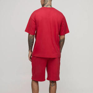 Conjunto de Camiseta y Pantalones Cortos Rojos de Dos Piezas, Material de Algodón, Ropa Casual de Calle, Conjuntos de Punto para Hombre - Product Image 5