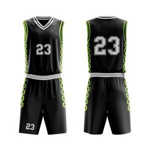 Ensemble de maillots de basket-ball personnalisés pour hommes, noir et vert, en mesh sublimé, col en V, sans manches, respirant, vêtements de sport pour toutes les saisons, taille adulte - Product Image 1