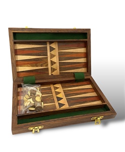 Jeu de backgammon artisanal en bois de 10 pouces, finition naturelle, style pliable, plateau de table pour un jeu de stratégie classique en famille - Product Image 1