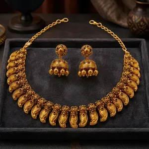 Traditional Gold-Plated Metal Pin Necklace Set Matching Earrings Handmade Irregular Shape Jewelry Wedding Decoration Gift - Product Image 6