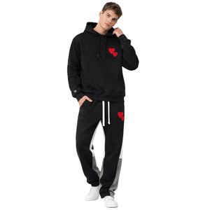 Conjuntos de Sudadera con Capucha y Pantalones Deportivos para Hombre, Negros, con Estampado Gráfico, Personalizados, de Felpa Gruesa, Ropa Deportiva Urbana - Product Image 1