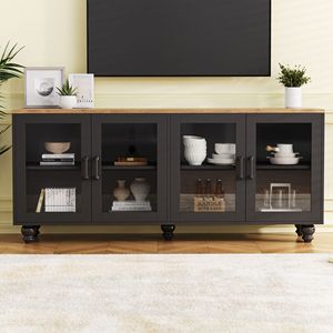 Mobile TV TREND B Farmhouse elegante con ante in vetro temperato per TV fino a 70 pollici, credenza versatile con ripiani regolabili, mobili da soggiorno - Product Image 2