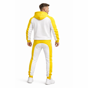 <b>Men</b>’s Yellow & <b>White</b> Hooded Tracksuit Set – Full Zip <b>Jacket</b> with Jogger Pants, Athletic Slim Fit Casual Gym Wear for <b>Men</b> - Product Image 5