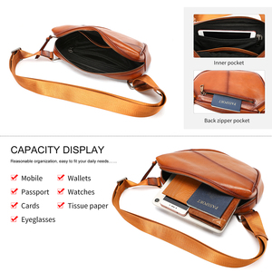 Bolso de Hombro de Cuero Vintage para Hombre, Mochila Deportiva de Viaje, Riñonera de Cuero, Bolso de Pecho de Cuero Genuino para Hombre - Product Image 3