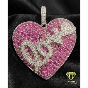 Colgante de Corazón con Incrustaciones de Diamantes de Moissanita Rosa en Plata de Ley 925, Joyería Romántica de Moda - Product Image 2