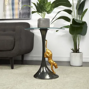 Contemporary Decorative Modern Hand-Polished <b>Silver</b> Aluminium Eco-Friendly Round Side <b>Table</b> with Marble Top for Living Room - Product Image 5