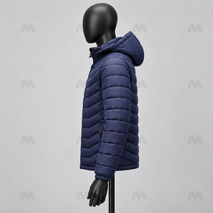 Chaqueta Acolchada con Capucha para Hombre, Cuello Alto, 100% Nailon, Tela de Lona, Color Liso, Ligera, Transpirable, Rellena de Algodón, Cierre Frontal con Cremallera - Product Image 3