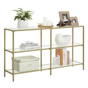 Mesa Consola con Estructura de Hierro, Acabado en Latón, Diseño Moderno, Estantería Abierta, Soporte de Exhibición para Sala de Estar - Product Image 1