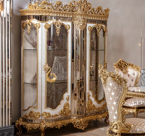 Juego de Mesa de Comedor Rectangular de Madera de Teca Dorada de Lujo, Estilo Europeo Clásico Tallado, Ecológico, Duradero, Muebles de Comedor para Hotel - Product Image 6