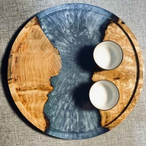 Plateau de service écologique en bois et résine époxy pour fruits, pain, gâteaux et apéritifs, assiettes à fromage et desserts - Product Image 3