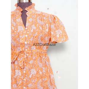 Vestido Mini de Algodón 100% Puro para Mujer, Estampado Floral Hecho a Mano en India, Lavable, Ecológico, Transpirable, Cintura Alta, Estilo Boho, para Oficina - Product Image 3