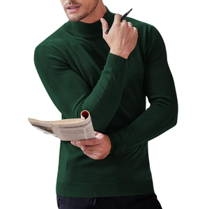 Suéter de Punto para Hombre, Cuello Alto, Color Verde Oscuro, Corte Ajustado, Manga Larga, 95% Algodón, Invierno, Casual, Cuello Alto Sólido - Product Image 1