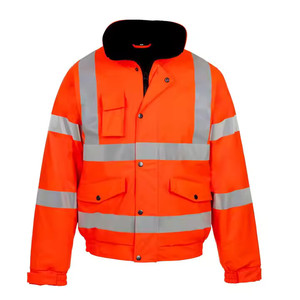 Unisex High Visibility Reflective Hooded <b>Work</b> Jacket Orange Black <b>Fleece</b> Windproof Quick Dry Winter Thick Stand Collar Safety - Product Image 4