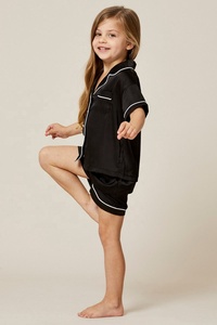 Cozy With Stylish Girl's Wear Black <b>Set</b> Of Shirt & shorts Beautiful <b>Lounge</b> Wear With White Piping Detailing Made By Satin Fabric - Product Image 2