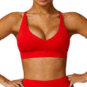 Women's Deep V-<b>Neck</b> Racerback Yoga Sports <b>Bra</b> Medium Support Solid Green Spandex Polyester - Product Image 3