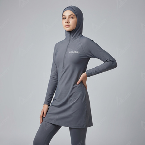 Women's Islamic <b>Modest</b> Swimwear Two-Piece Burkini <b>Set</b> Leggings Breathable Long Sleeve Beach Pool Fitness Swim Outfit - Product Image 1