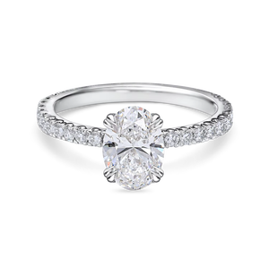 Featuring 1+ Ct Lab Grown Oval Cut Solitaire Engagement <b>Ring</b> With Diamond <b>Set</b> Band | 18K Yellow White Rose <b>Gold</b> And Platinum - Product Image 1
