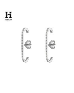 Pendientes de Diamantes Cultivados en Laboratorio Personalizados, Oro de 14K, Pendientes Largos Minimalistas con Barra, para Mujer, Diamante de Corte Brillante Redondo - Product Image 2