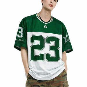 Maillot de football américain de luxe pour homme en polyester maillé bicolore, col en V, coupe oversize, personnalisable avec broderie en twill, commande en gros OEM - Product Image 3