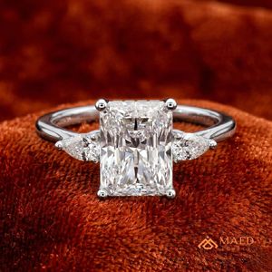 Moissanite <b>Emerald</b> Cut <b>Ring</b> for Women <b>Silver</b> Tone Engagement Anniversary Jewelry Elegant Daily Wear Style - Product Image 3