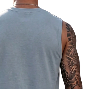 Camiseta sin mangas azul para hombre, estilo casual, cuello redondo, corte regular, para verano, gimnasio, entrenamiento, ropa deportiva, venta al por mayor - Product Image 4