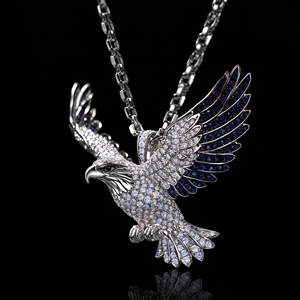 Adler Moissanit Anhänger Halskette Silberbeschichtetes Messing Vogel-Charm Flügel Steineinlage Geschenk Schmuck - Product Image 1