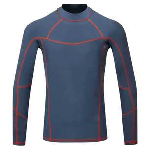 Custom Logo Men's Blue Rash Guard Long Sleeve <b>Compression</b> <b>Shirt</b> with Contrast Red Stitching for Mma <b>Gym</b> Training - Product Image 6