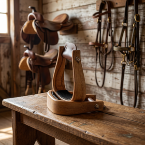 2 Natural Wood Wide Barrel Western Stirrups for Western Saddle-Leather Tread SUS304 Hardware - Product Image 2