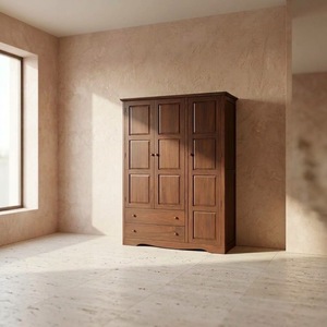 Armoire traditionnelle autoportante à 3 portes en bois de mahogany massif, avec tiroirs, pour chambre d'hôtel, projet commercial indonésien - Product Image 4