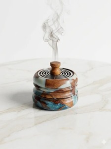 Brûleur à Bakhoor de luxe en bois d'acacia arabe et résine époxy, fait main, porte-encens Mubkhar pour Oud, parfum arabe - Product Image 4