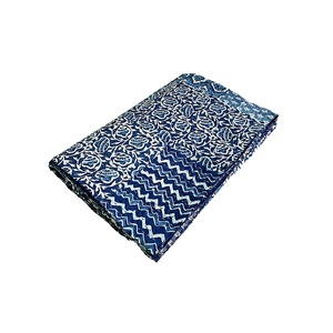 High Quality Cotton <b>King</b> <b>Size</b> Kantha Bedcover Hand Block Print Patchwork Indigo <b>Quilt</b> Coverlet for Home Use - Product Image 1