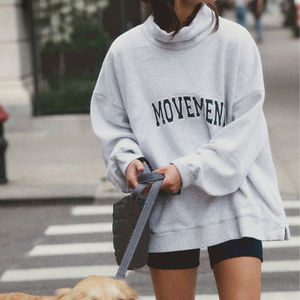 เสื้อสเวตเชิ้ตผู้หญิง คอเต่า แขนยาว ผ้าคอตตอน 100% ทรงหลวม พิมพ์ลาย ลำลอง ใส่ได้ทั้งฤดูหนาวและฤดูใบไม้ผลิ รับผลิตแบบ OEM ODM - Product Image 1