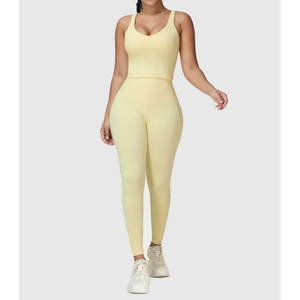 Conjunto de Yoga para Mujer con Logotipo Personalizado, Conjunto Deportivo con Top Deportivo Acolchado y Leggings con Bolsillos, Traje para Gimnasio, Fitness y Pilates - Product Image 1