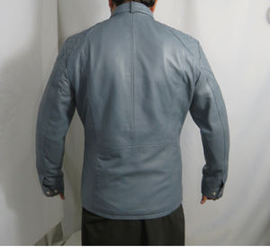 Chaqueta de cuero genuino gris premium para hombre con parches acolchados en los hombros, venta al por mayor, cuatro bolsillos, chaqueta de alta calidad personalizada. - Product Image 4