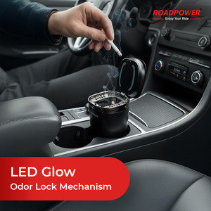 ROADPOWER (RP-ASH-24) Cendrier de voiture portable avec couvercle à fermeture automatique et lumière LED, compact, élégant et sans odeur, finition premium - Product Image 4