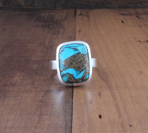 Anillo de Plata de Ley con Turquesa Azul Natural en Forma de Cojín, Joyería de Moda Boho Hecha a Mano, Precio de Fábrica, Regalo para - Product Image 4