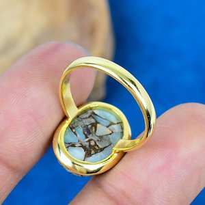Handmade Amazonite Copper Gemstone Oval Shape <b>Ring</b> 18k <b>Gold</b> Micron Over 925 Sterling Silver - Product Image 4